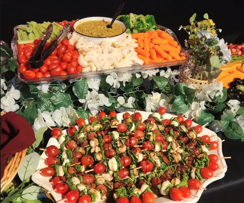 Caprese skewers and crudité platter